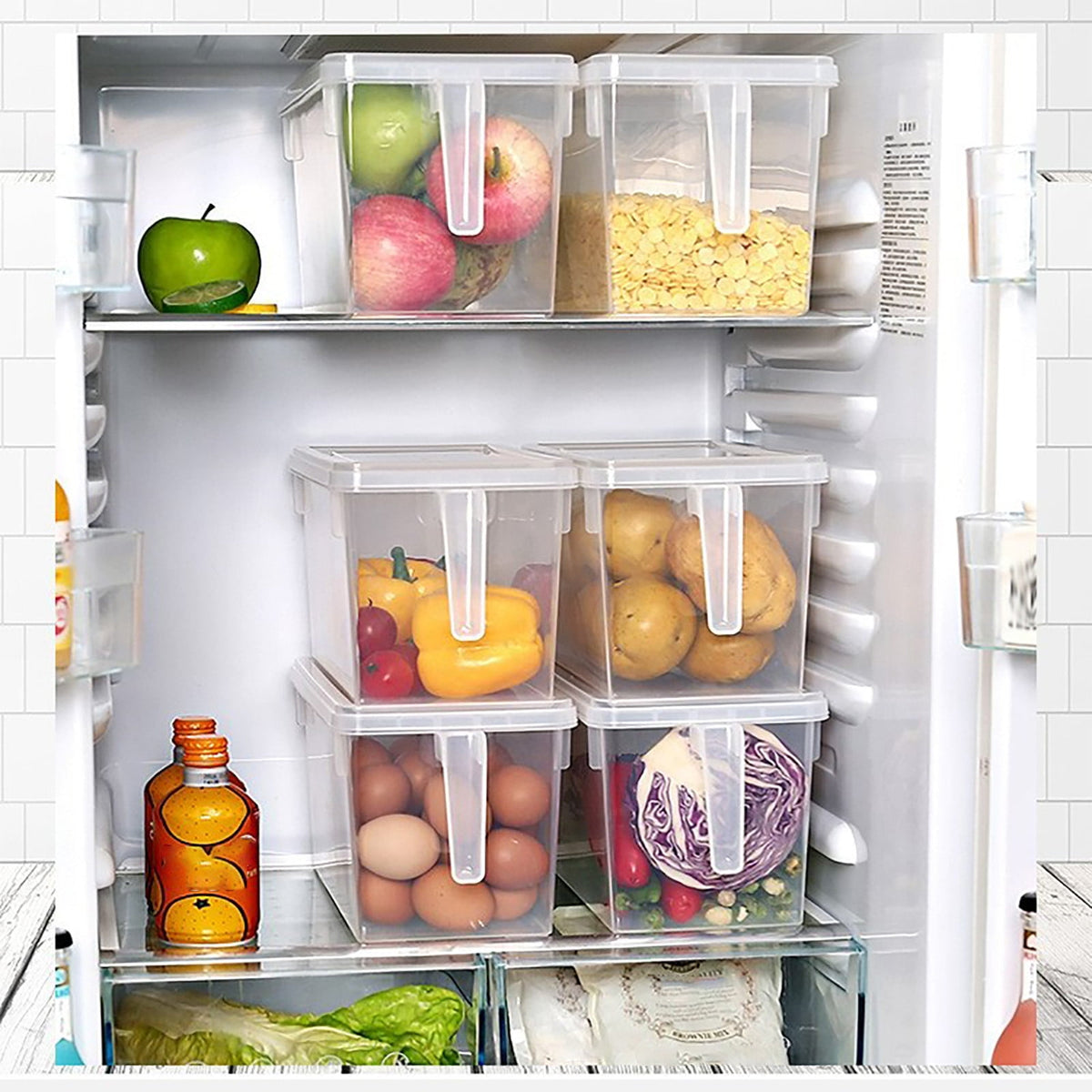 Stackable Fridge Organiser Bins with Pull-Out Drawer and Handle - Image 6