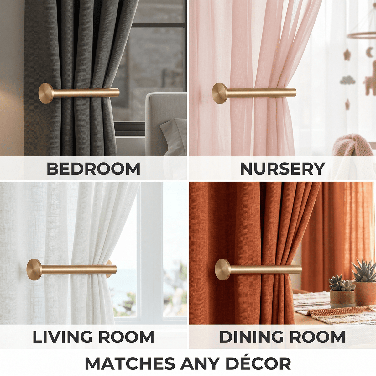 Adhesive Gold Curtain Holdbacks, No-Drill Tiebacks, Set of Two - Image 6