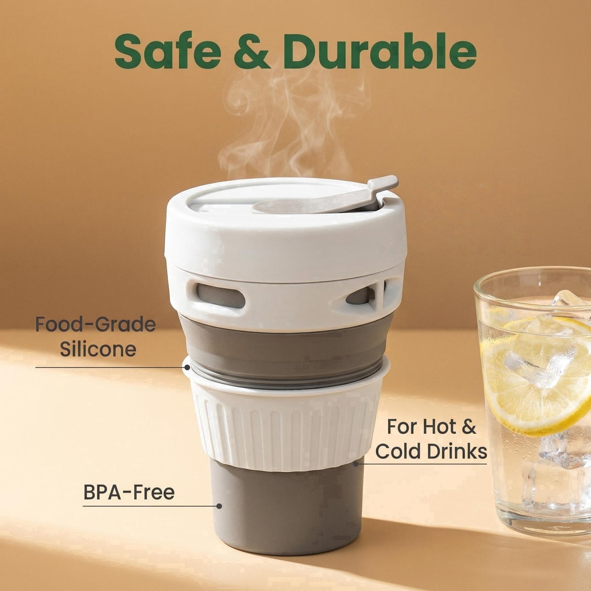 Collapsible Silicone Travel Mug, 11.84 fl oz, with Vented Spill-Resistant Lid - Image 6
