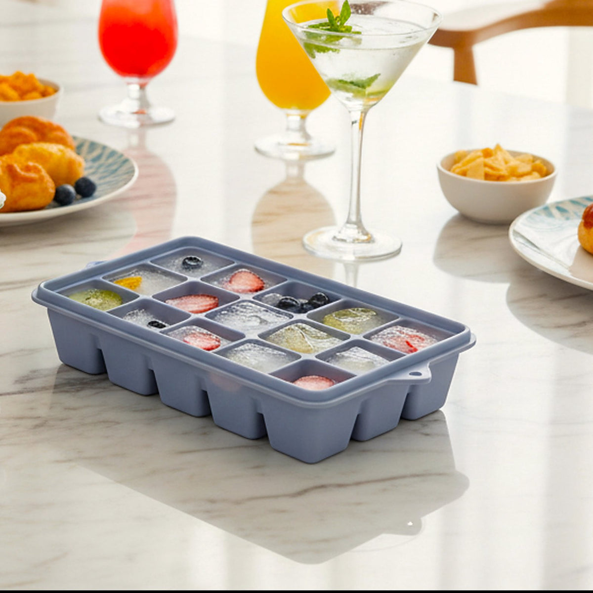 Silicone Ice Cube Trays with Removable Lids, Stackable Set of Three - Image 6