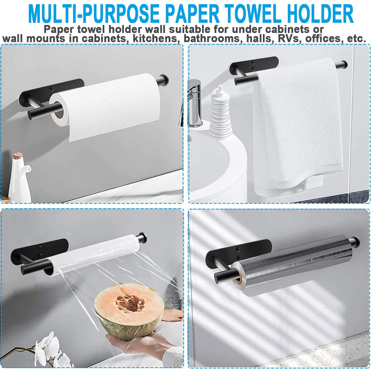 Under-Cabinet Paper Towel Bar in 304 Steel with Two Adhesive Hooks - Image 6