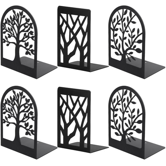 L-Shaped Metal Bookends with Tree Cutout, Three Pairs