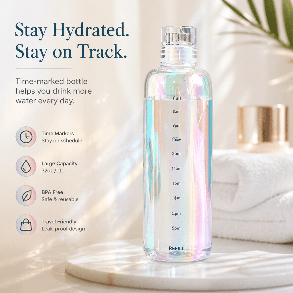 Borosilicate Glass Water Bottle, 500 ml, Steel Lid and Volume Markings - Image 2