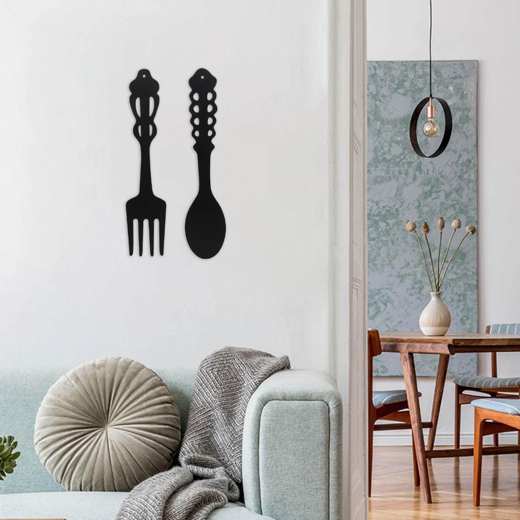 Oversized Fork and Spoon Wall Decor in Matte Black Iron, Pair - Image 5
