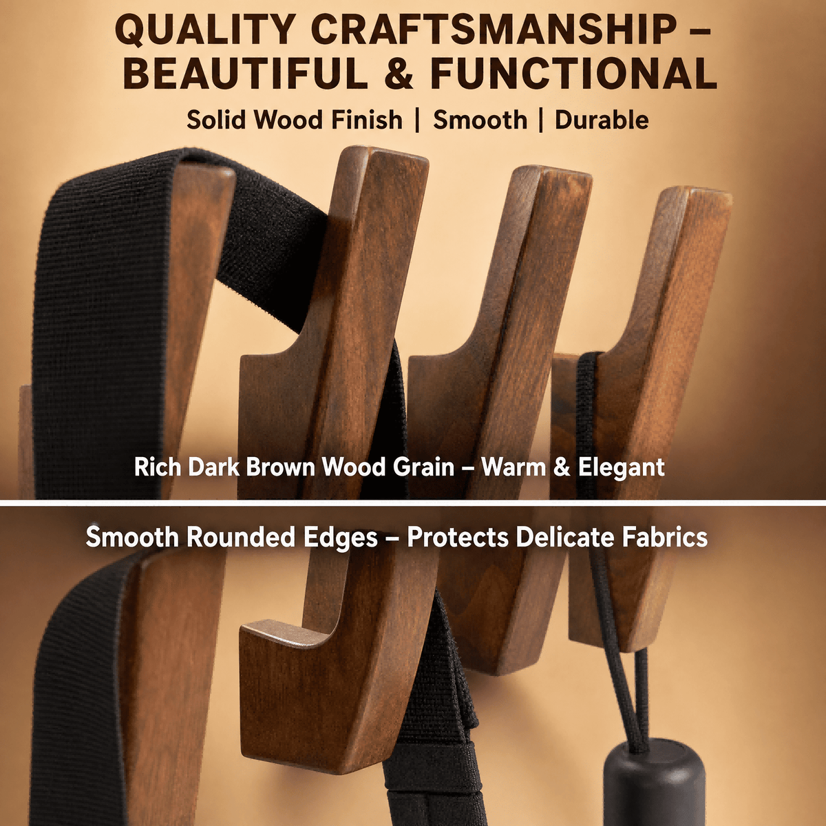 Solid Wood Wall Hooks with Rounded Edges, Four-Piece Set - Image 6