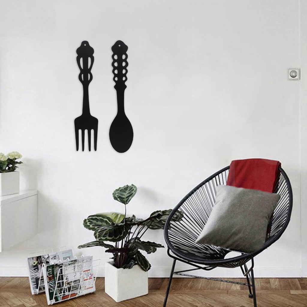 Oversized Fork and Spoon Wall Decor in Matte Black Iron, Pair - Image 4