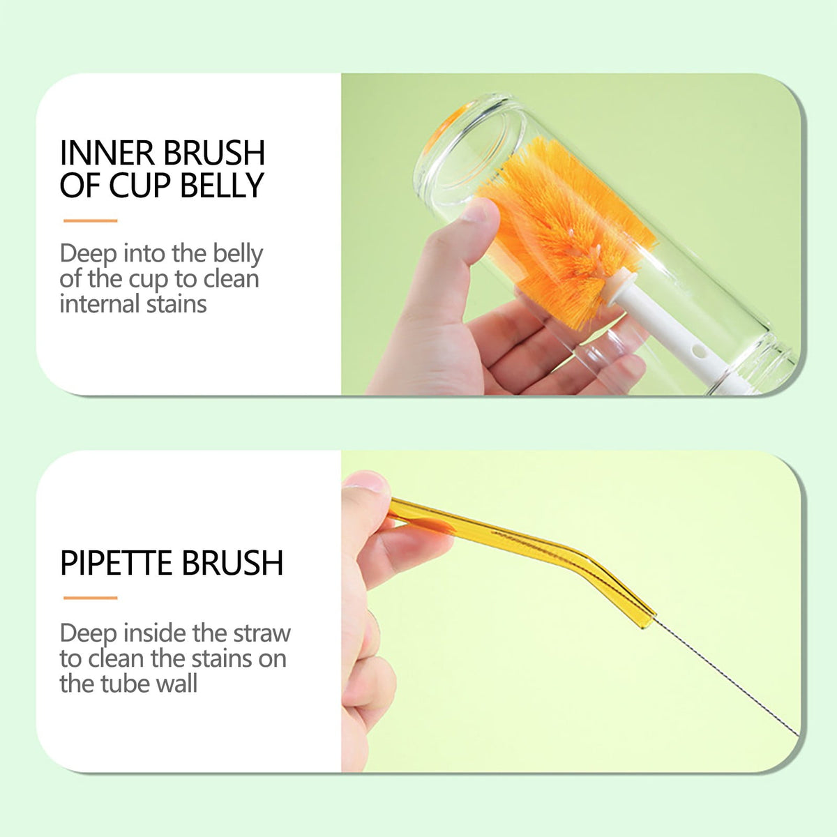 Five-Head Bottle and Decanter Cleaning Brush Set with 14-Inch Handle - Image 4