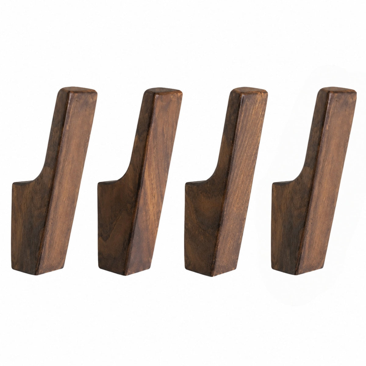 Solid Wood Wall Hooks with Rounded Edges, Four-Piece Set