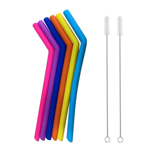 Reusable Silicone Drinking Straws, Six Colours, with Two Cleaning Brushes