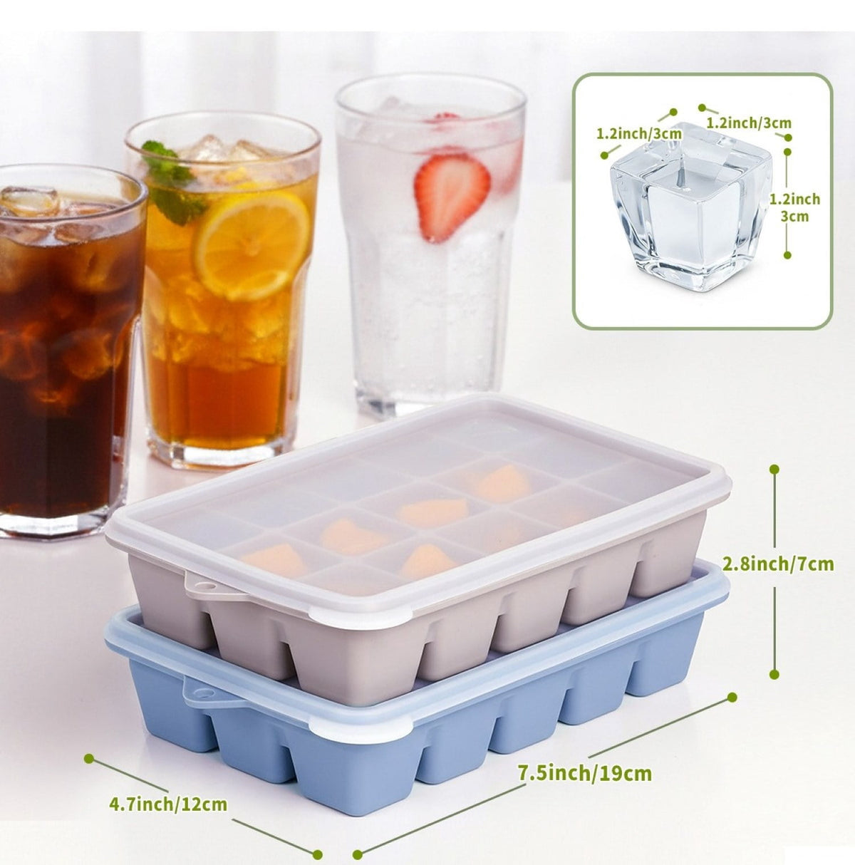 Silicone Ice Cube Trays with Removable Lids, Stackable Set of Three - Image 5