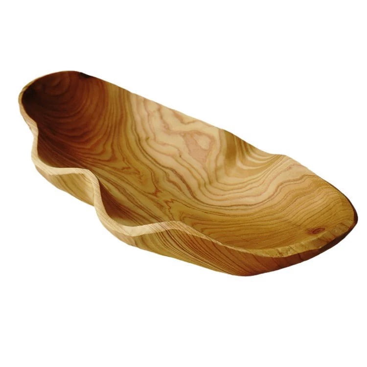 Hand-Carved Wooden Dough Bowl, 15.75 Inches, Natural Grain