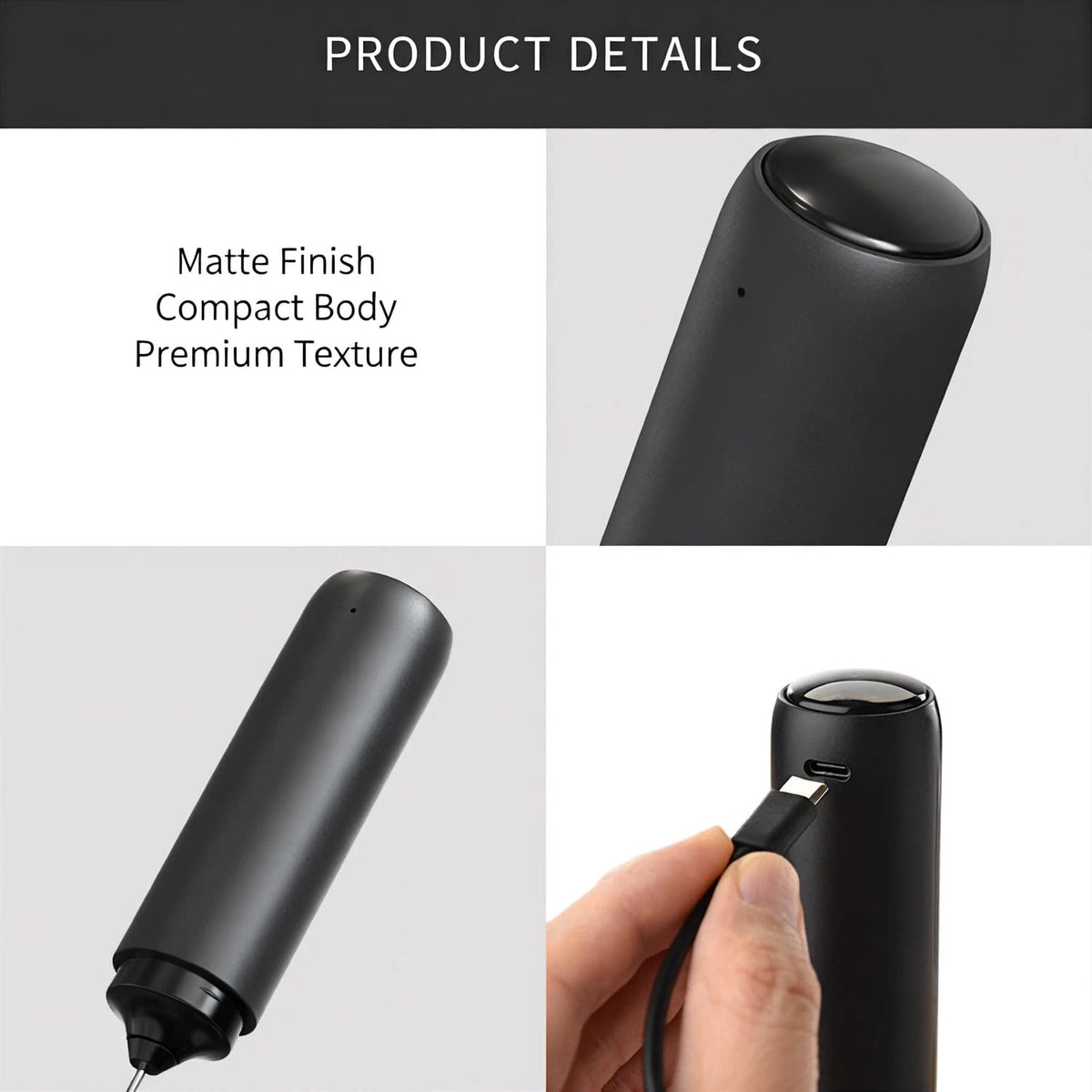 Handheld Milk Frother with Steel Whisk, USB-C Charging and Storage Sleeve - Image 4