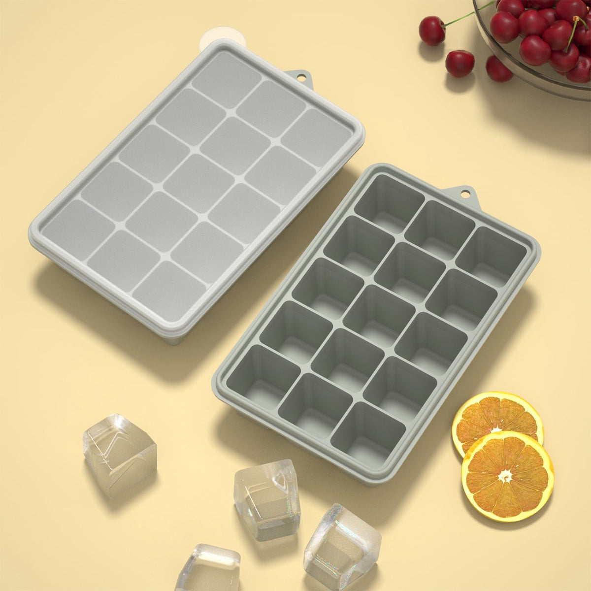 Silicone Ice Cube Trays with Removable Lids, Stackable Set of Three - Image 2