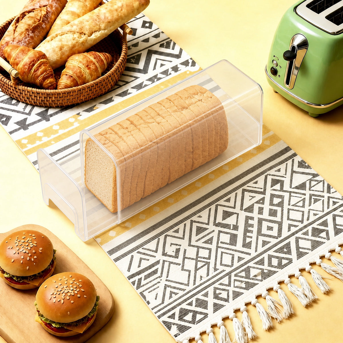 Slide-Out Bread Box with Airtight Lid and Drawer Tray, Clear - Image 5