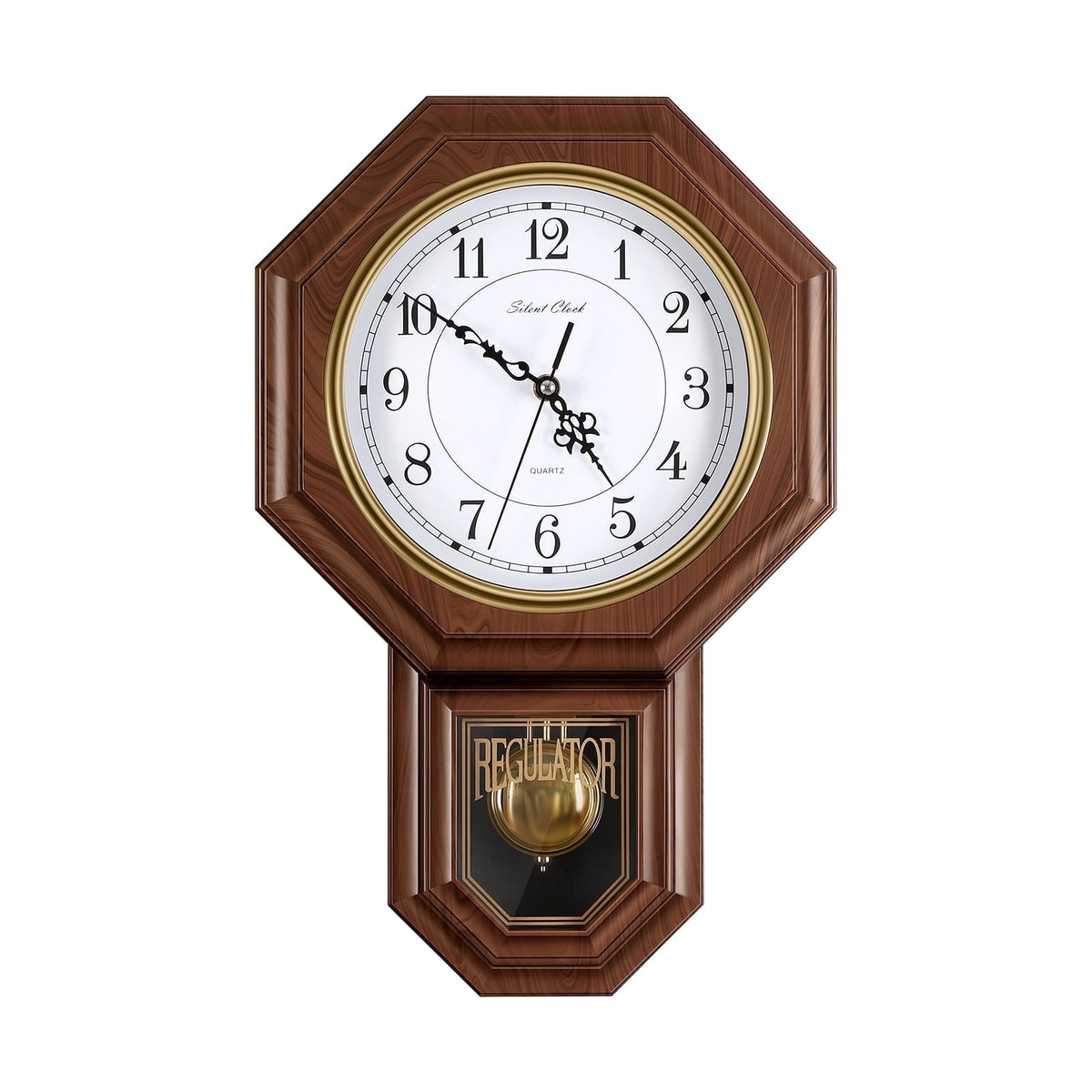 Pendulum Wall Clock with Chime and Warm Brown Vintage Case