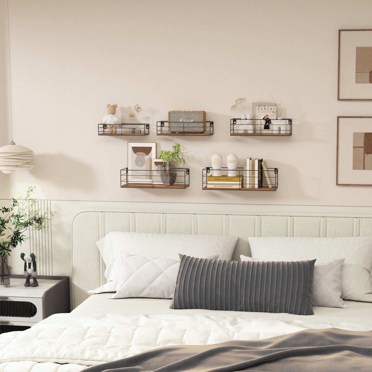 Floating Wall Shelves in Wood and Black Iron, Set of Five with Fixings - Image 6