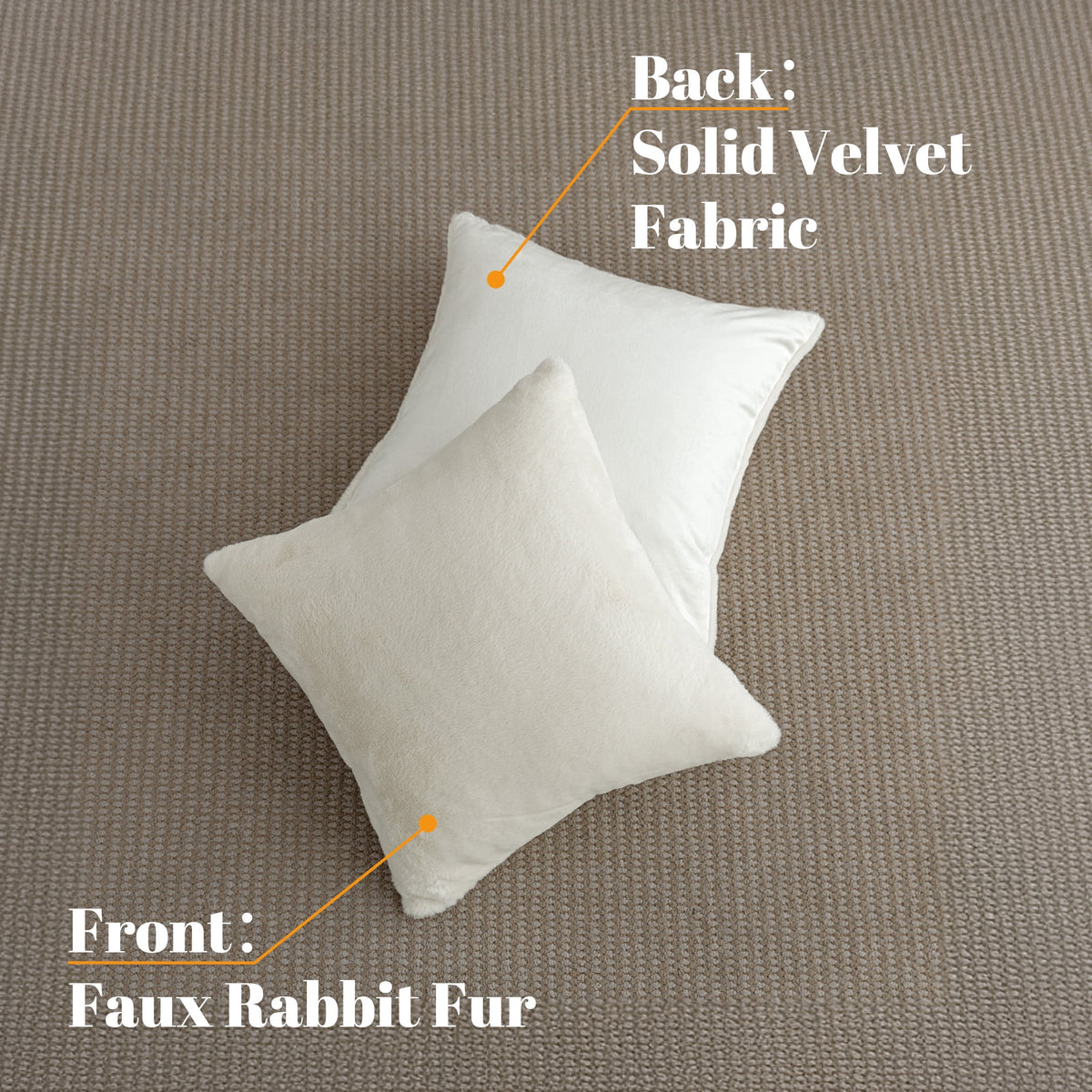 Faux Fur Throw Pillow Covers with Velvet Backs, 12 by 20 Inches, Pair - Image 3