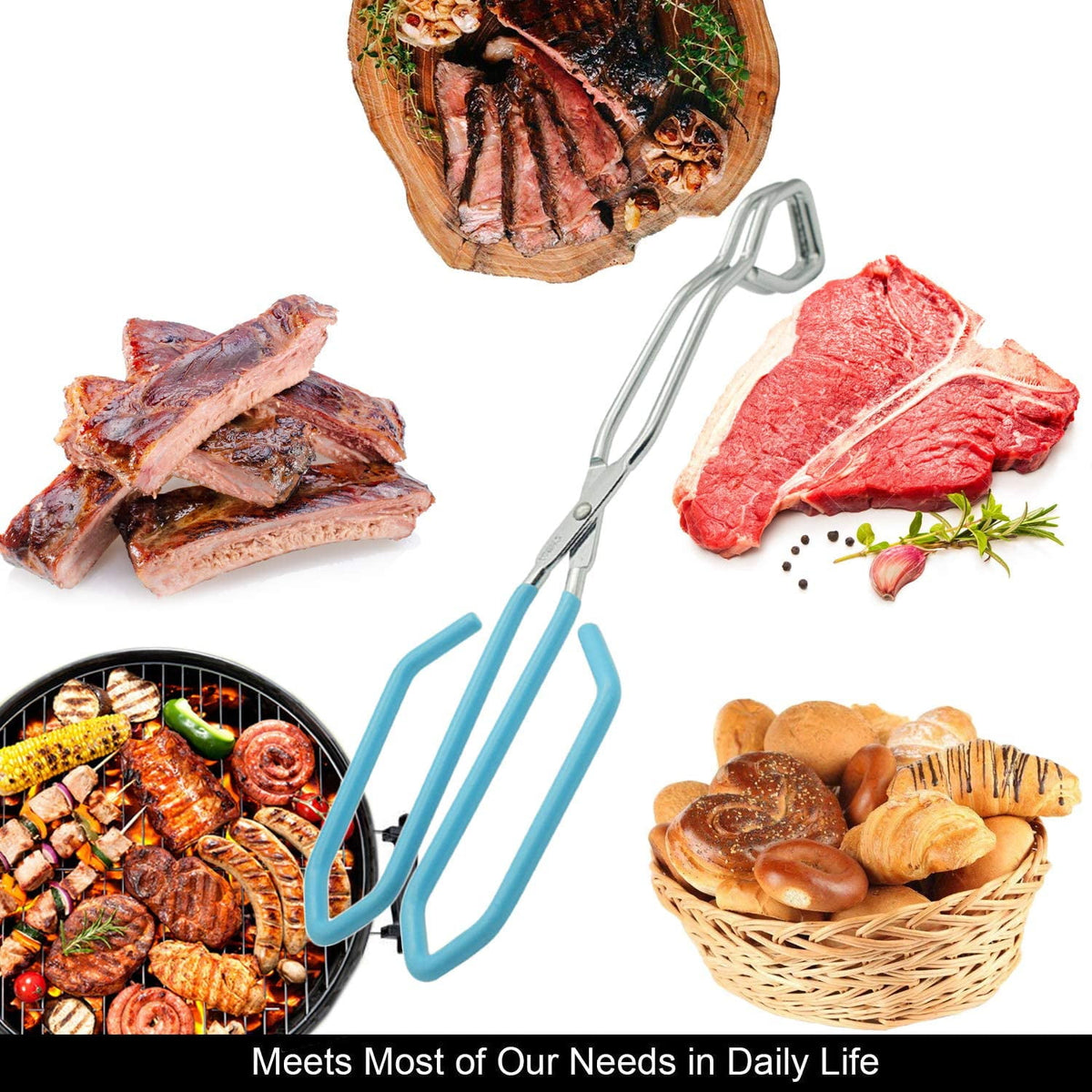Eleven-Inch Scissor Tongs with Silicone-Coated Grips for Grilling - Image 5