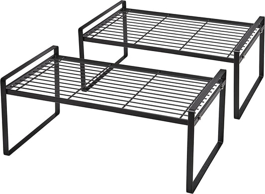 Stackable Cabinet Shelf Risers, 20 Inches, Steel, Set of Two