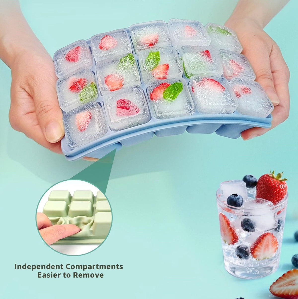 Silicone Ice Cube Trays with Removable Lids, Stackable Set of Three - Image 3