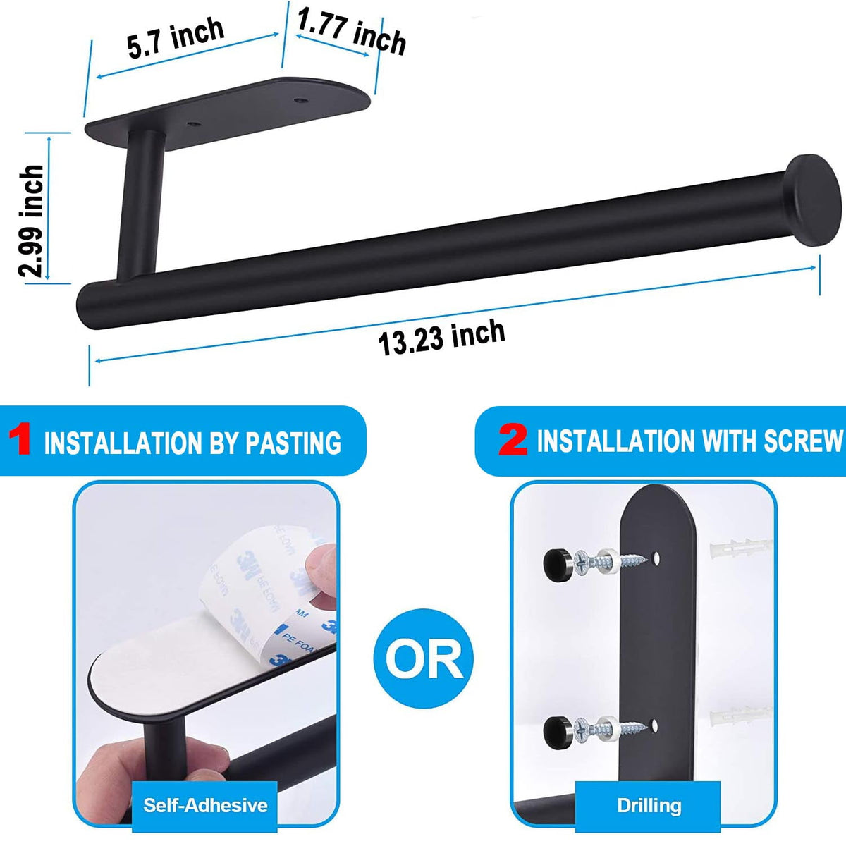 Under-Cabinet Paper Towel Bar in 304 Steel with Two Adhesive Hooks - Image 4
