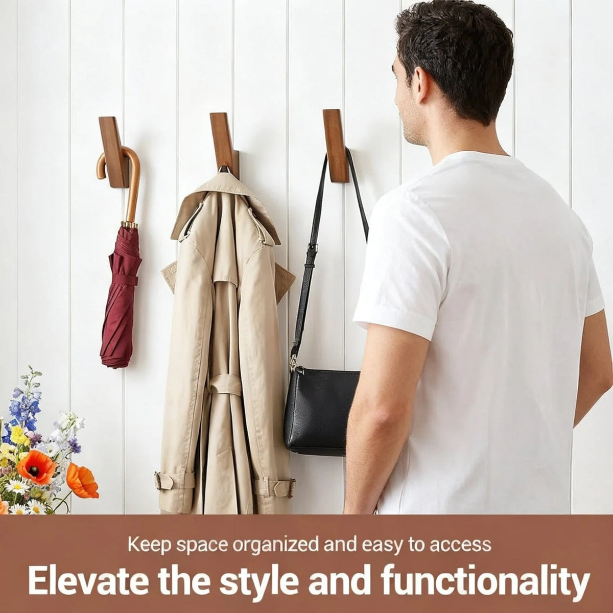 Solid Wood Wall Hooks with Rounded Edges, Four-Piece Set - Image 3