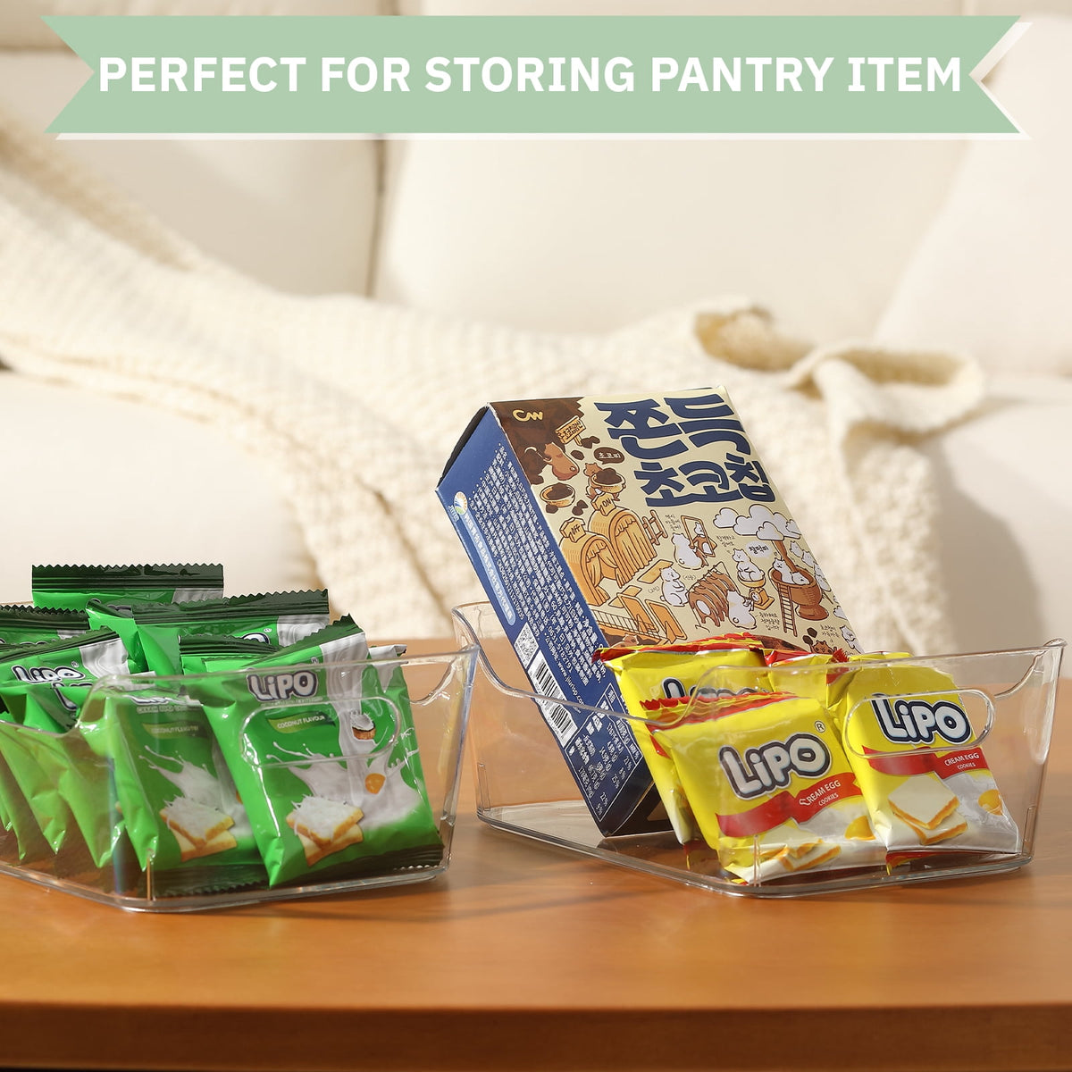 Clear Pantry Bins in Food-Safe Plastic, Medium, Set of Four - Image 3