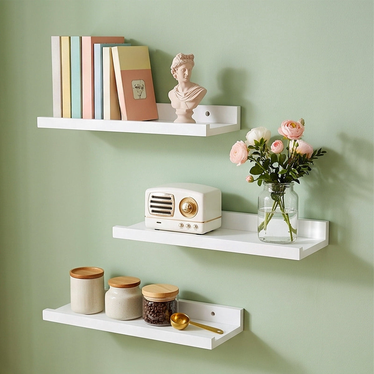 Solid Wood Wall Shelf, 11.8 Inches, with Raised Anti-Slip Lip - Image 2