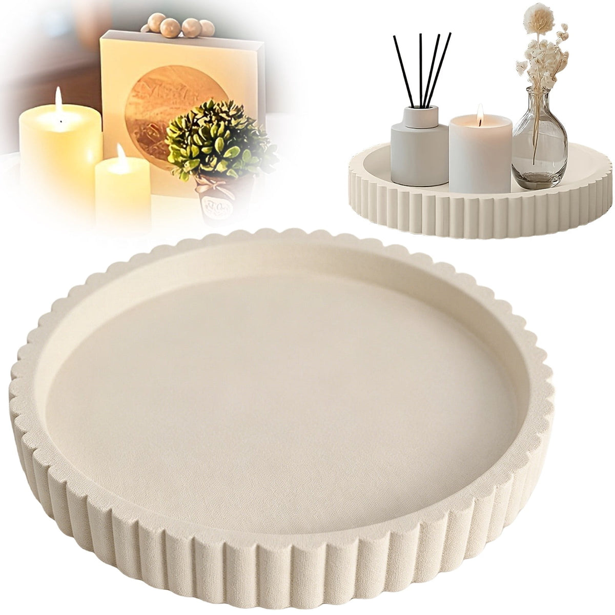 Round Ribbed Catch-All Tray in Sage Green, 12.5 cm, Waterproof - Image 2