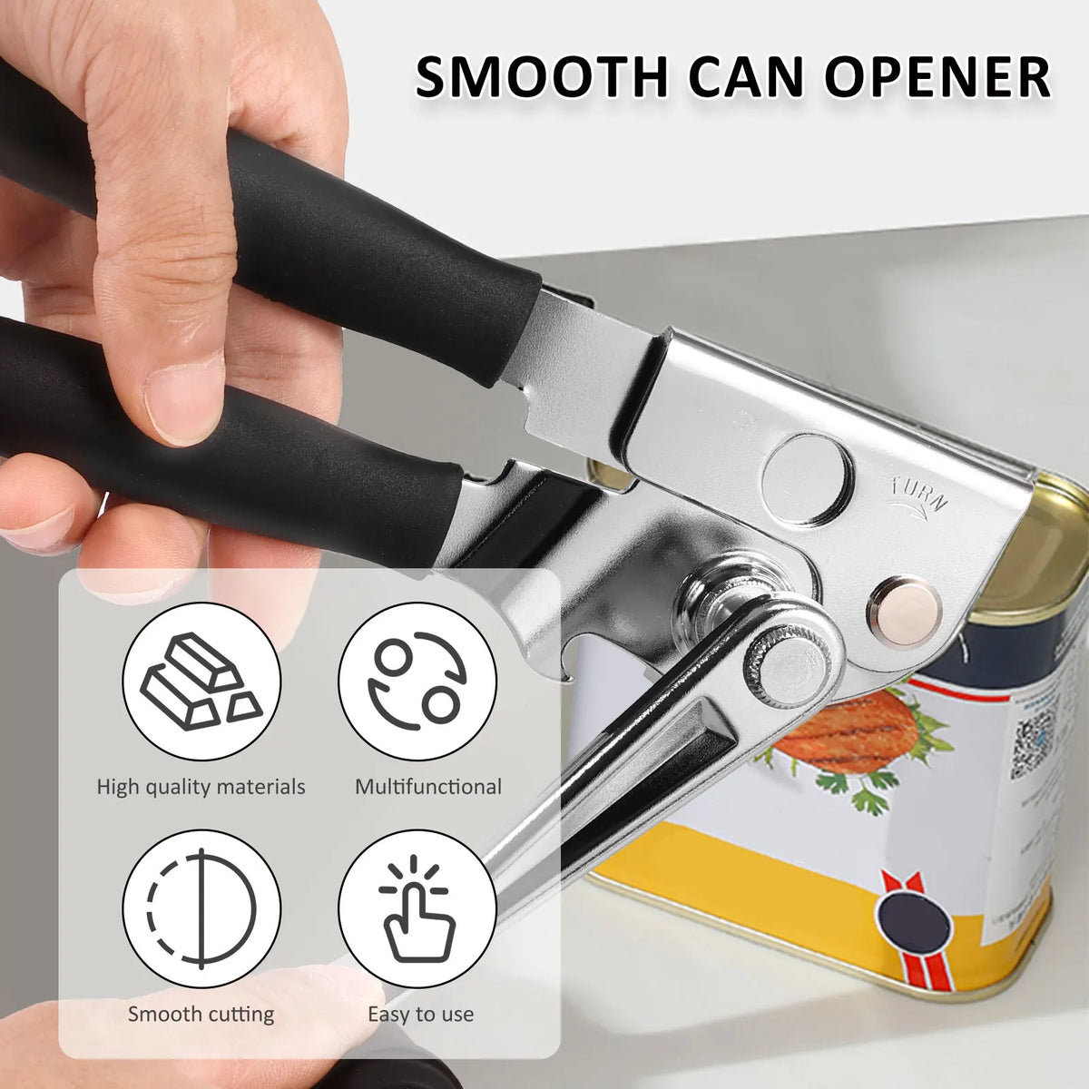 Hand-Crank Can Opener with Rubber Grip and Built-In Bottle Lifter - Image 3