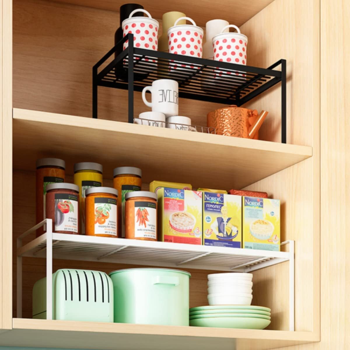 Stackable Cabinet Shelf Risers, 20 Inches, Steel, Set of Two - Image 3