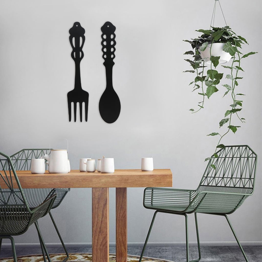 Oversized Fork and Spoon Wall Decor in Matte Black Iron, Pair - Image 2