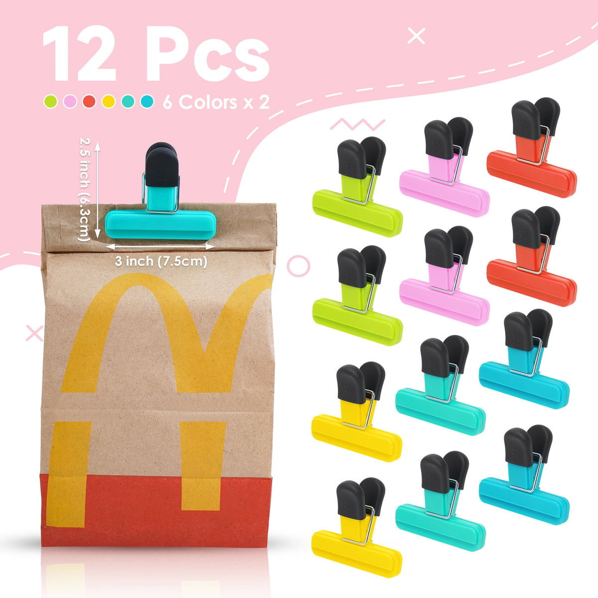 Airtight Bag Clips for Snacks and Coffee, Twelve in Six Colours - Image 4