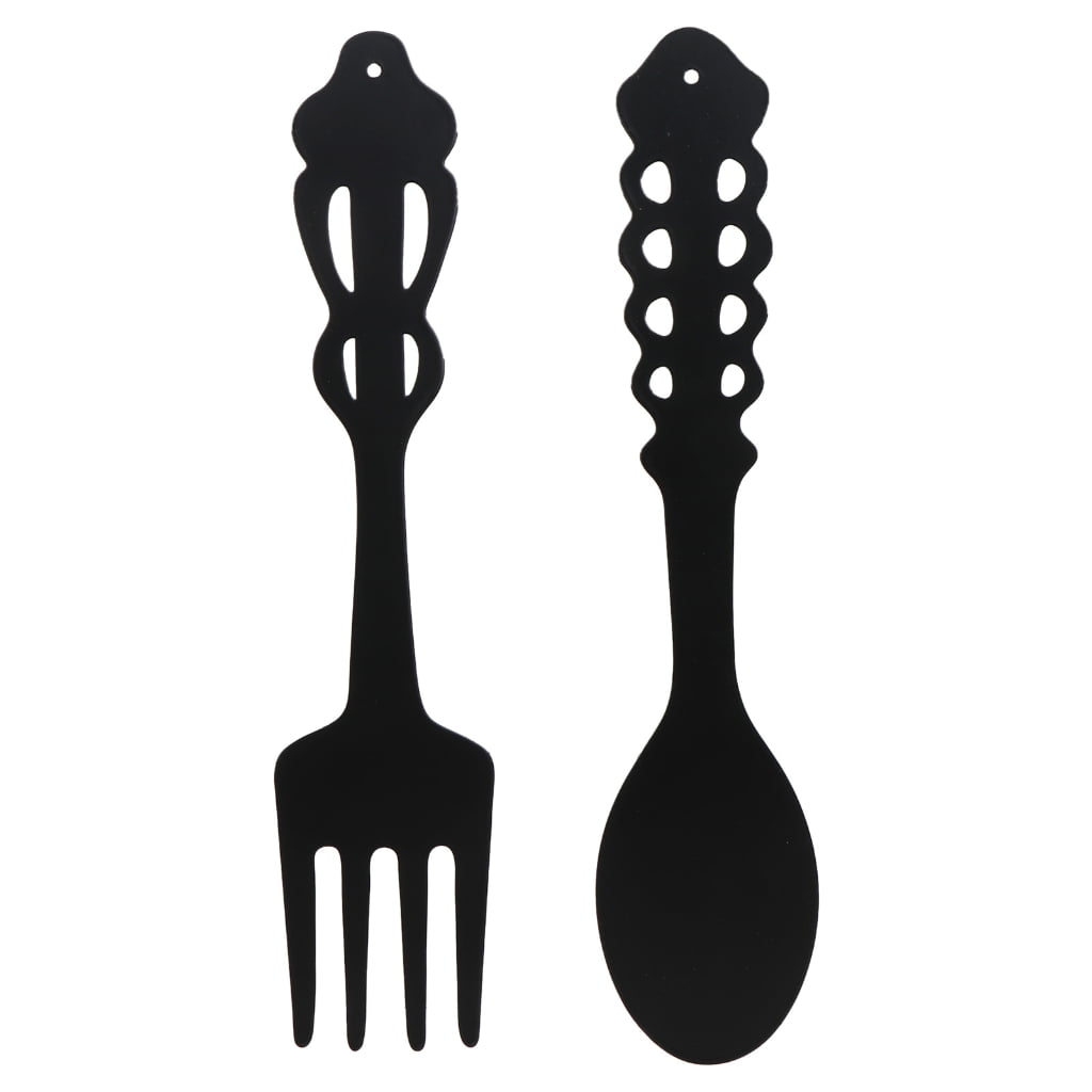 Oversized Fork and Spoon Wall Decor in Matte Black Iron, Pair