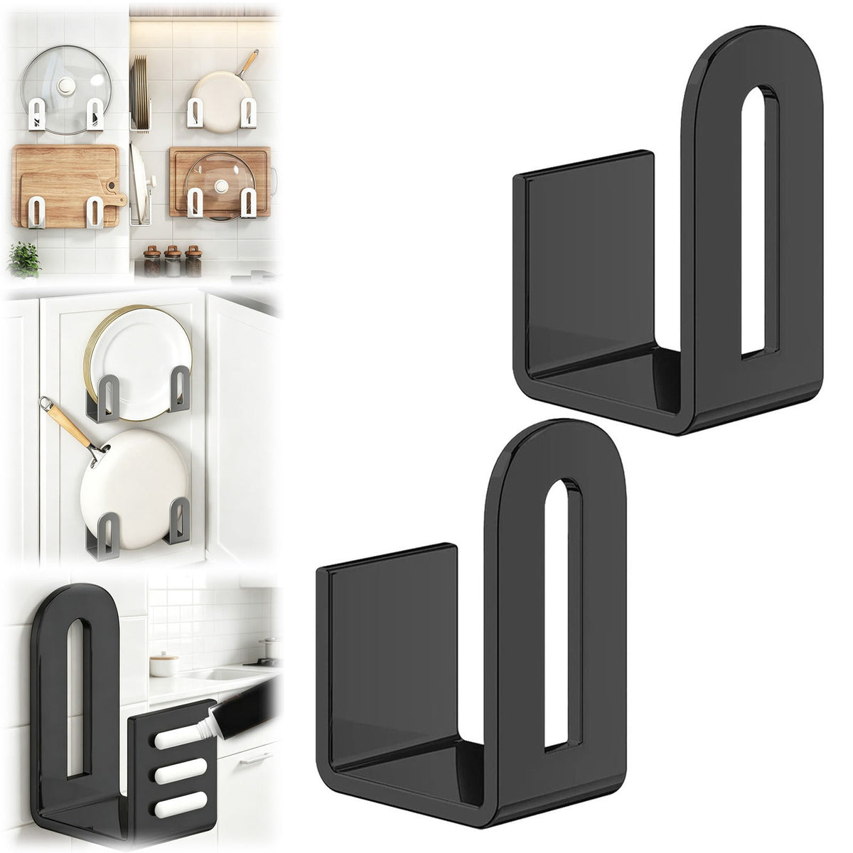 Adhesive Cutting Board and Pot Lid Rack in Black Steel, One Pair - Image 4