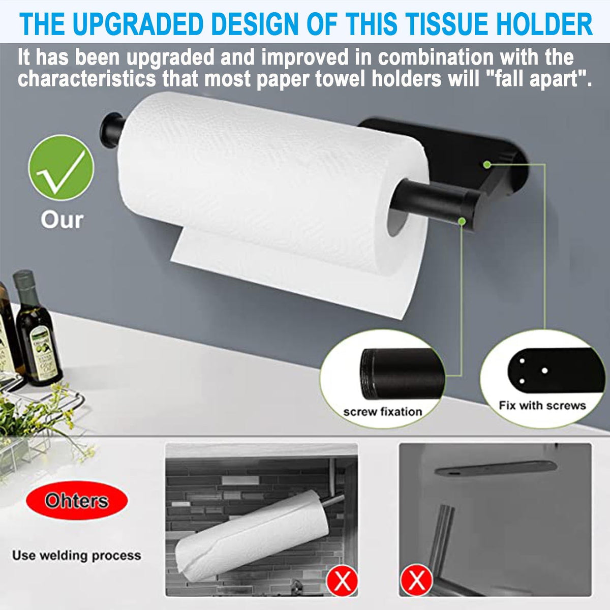 Under-Cabinet Paper Towel Bar in 304 Steel with Two Adhesive Hooks - Image 3