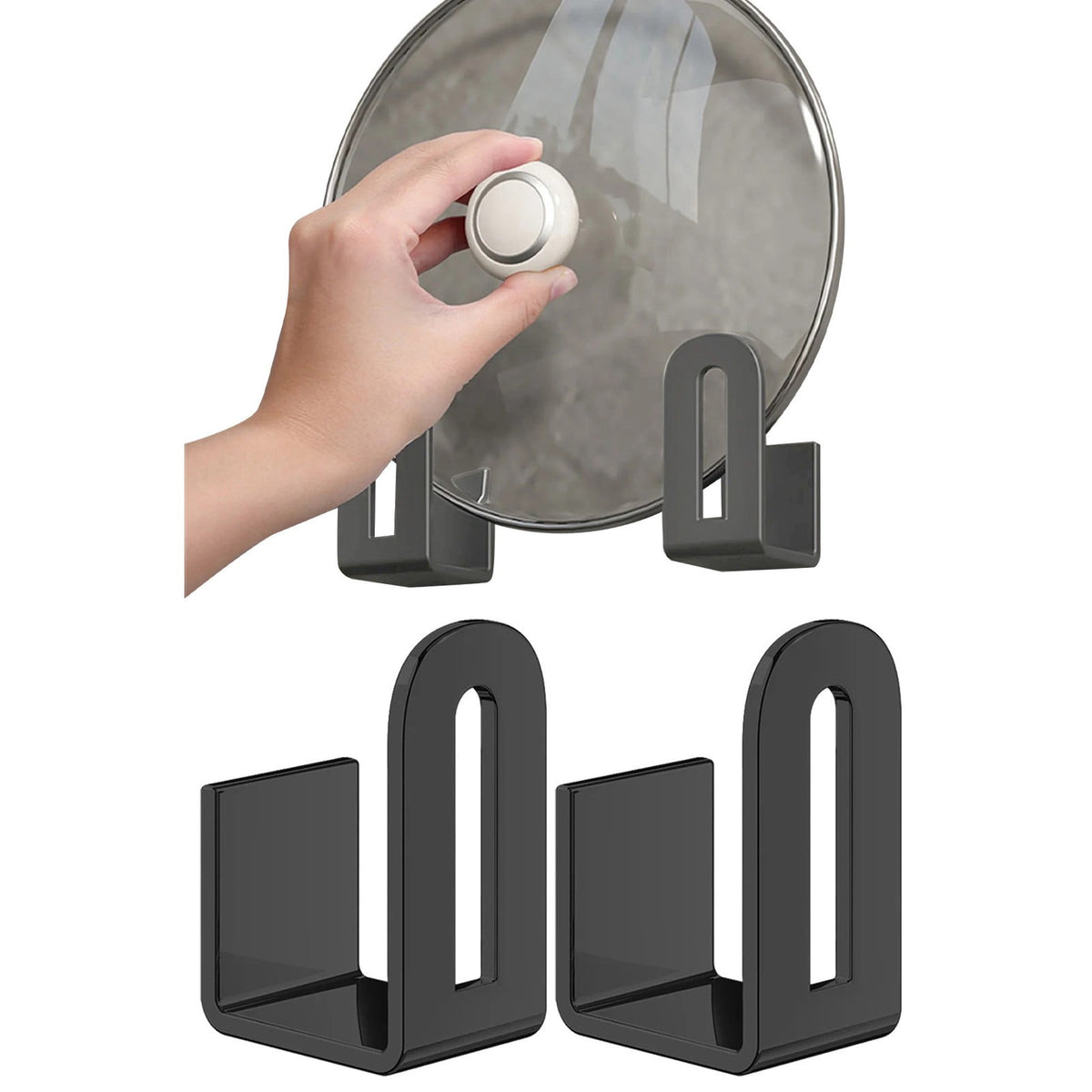 Adhesive Cutting Board and Pot Lid Rack in Black Steel, One Pair - Image 2