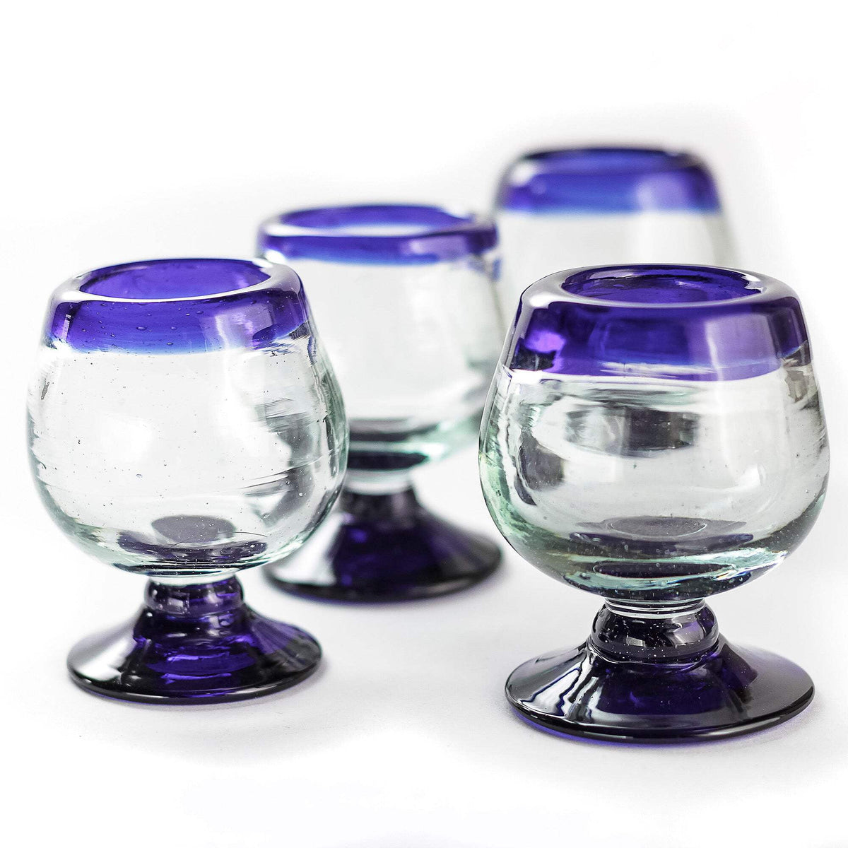 Hand-Blown Mini Snifter Shot Glasses with Cobalt Rim, 2 oz, Set of Four - Image 2