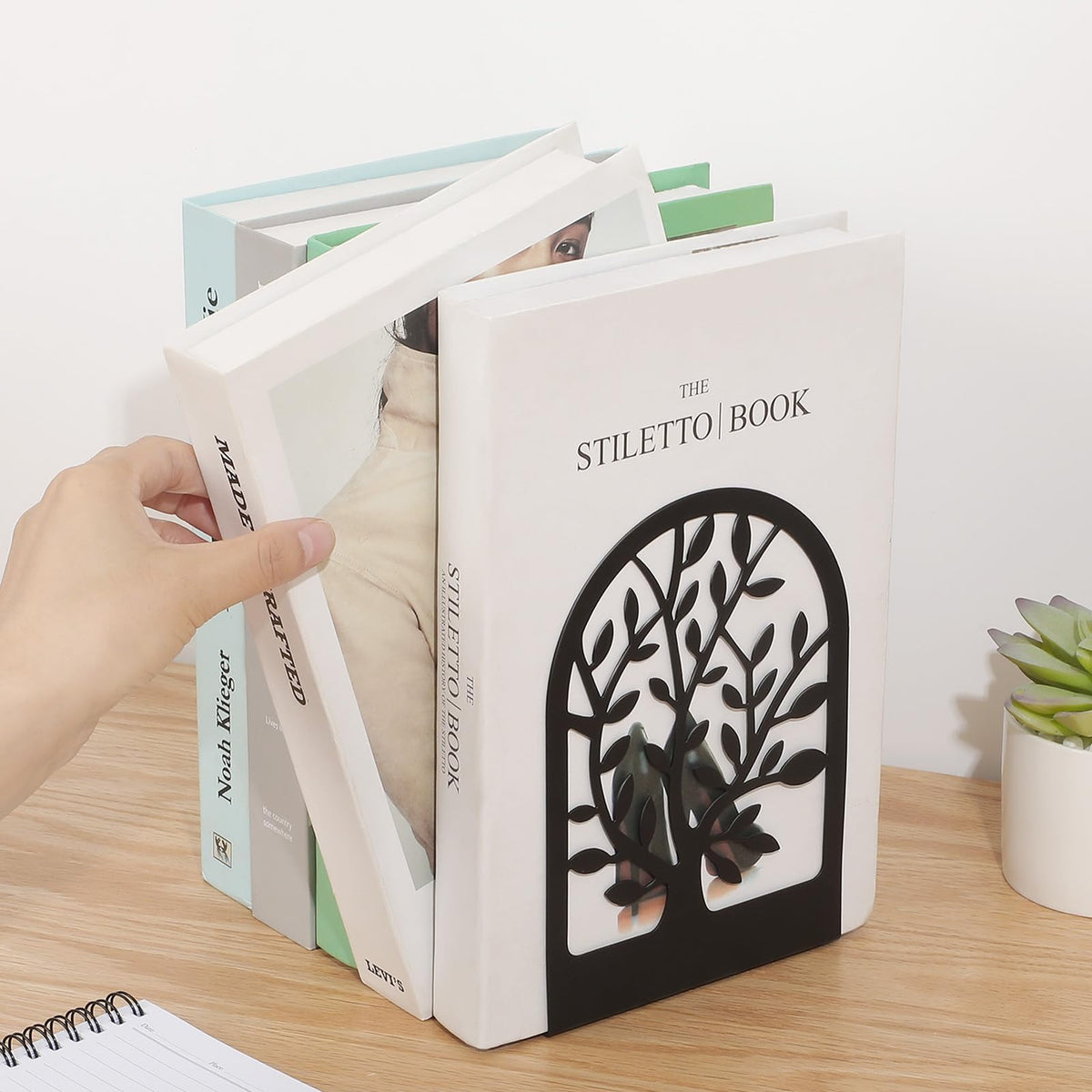 L-Shaped Metal Bookends with Tree Cutout, Three Pairs - Image 4