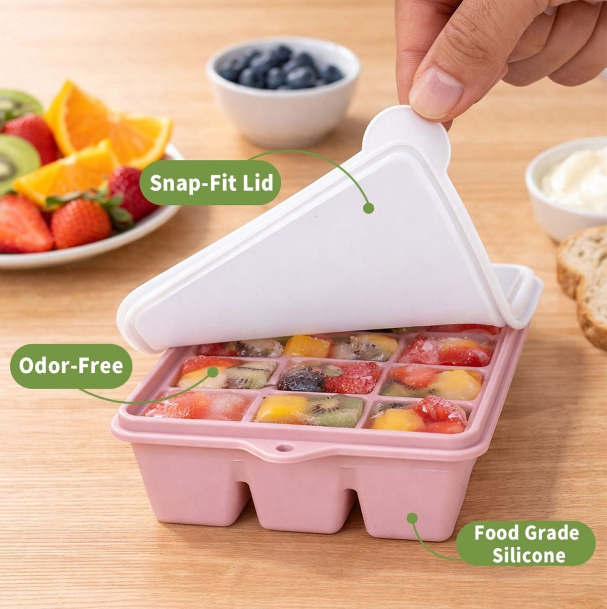 Silicone Ice Cube Trays with Removable Lids, Stackable Set of Three - Image 4