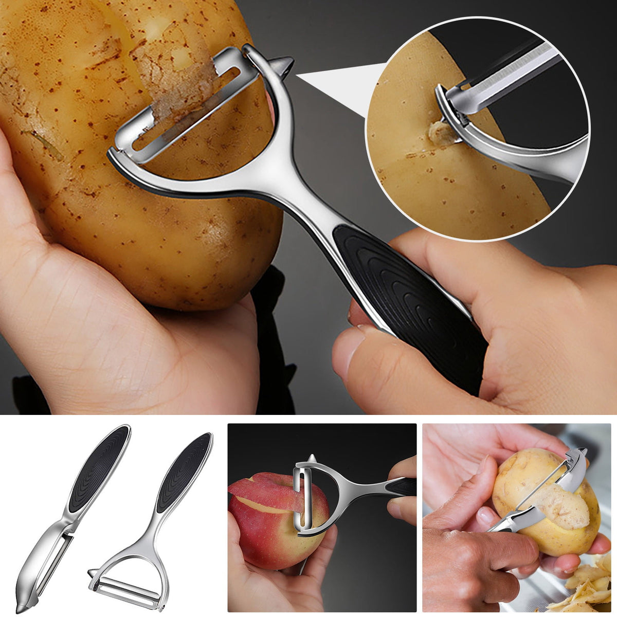 Swivel-Blade Vegetable Peeler with Non-Slip Handle and Eye Remover - Image 3