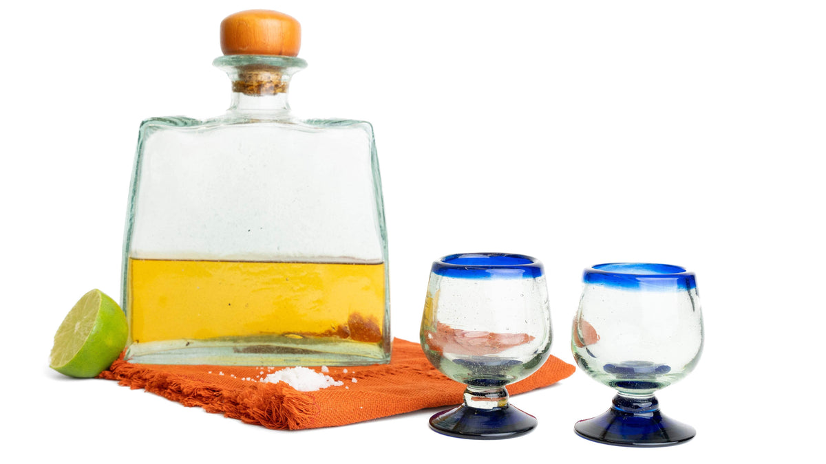 Hand-Blown Mini Snifter Shot Glasses with Cobalt Rim, 2 oz, Set of Four - Image 4