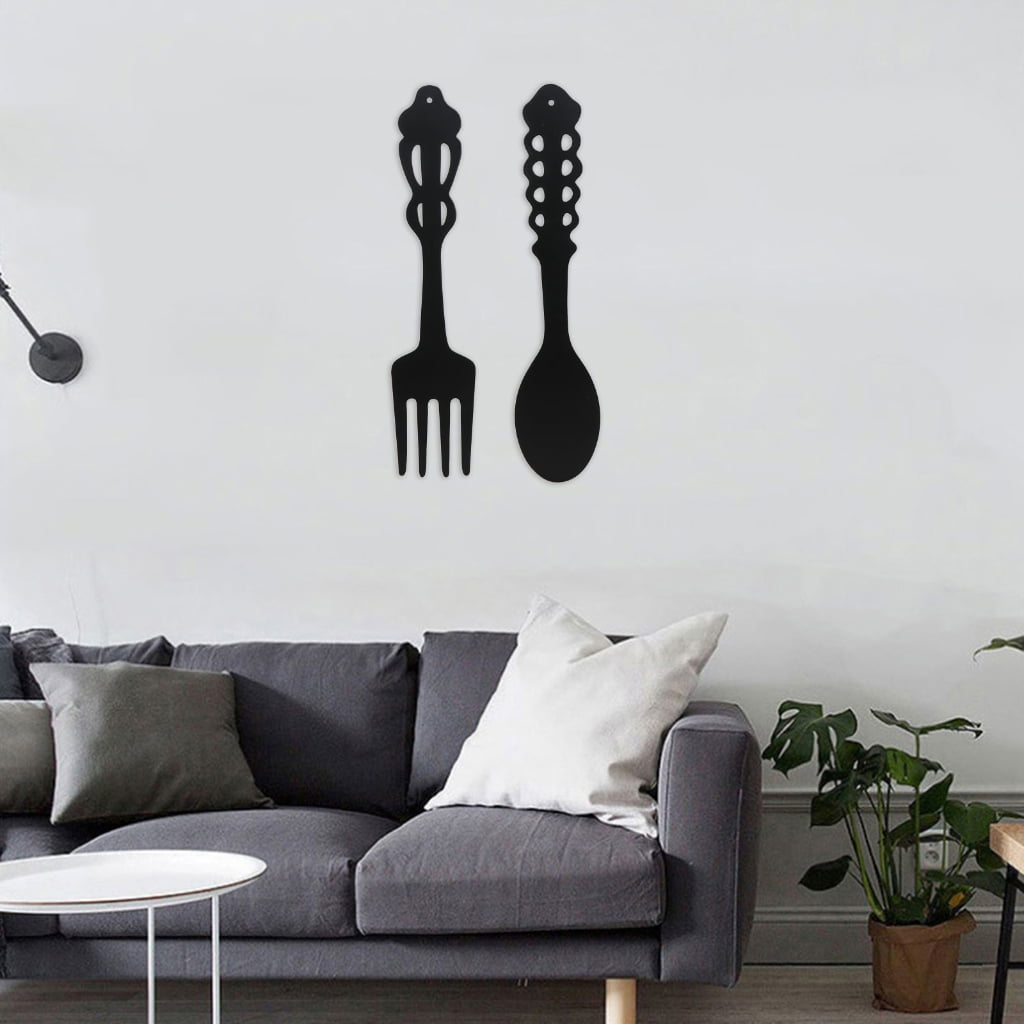 Oversized Fork and Spoon Wall Decor in Matte Black Iron, Pair - Image 3