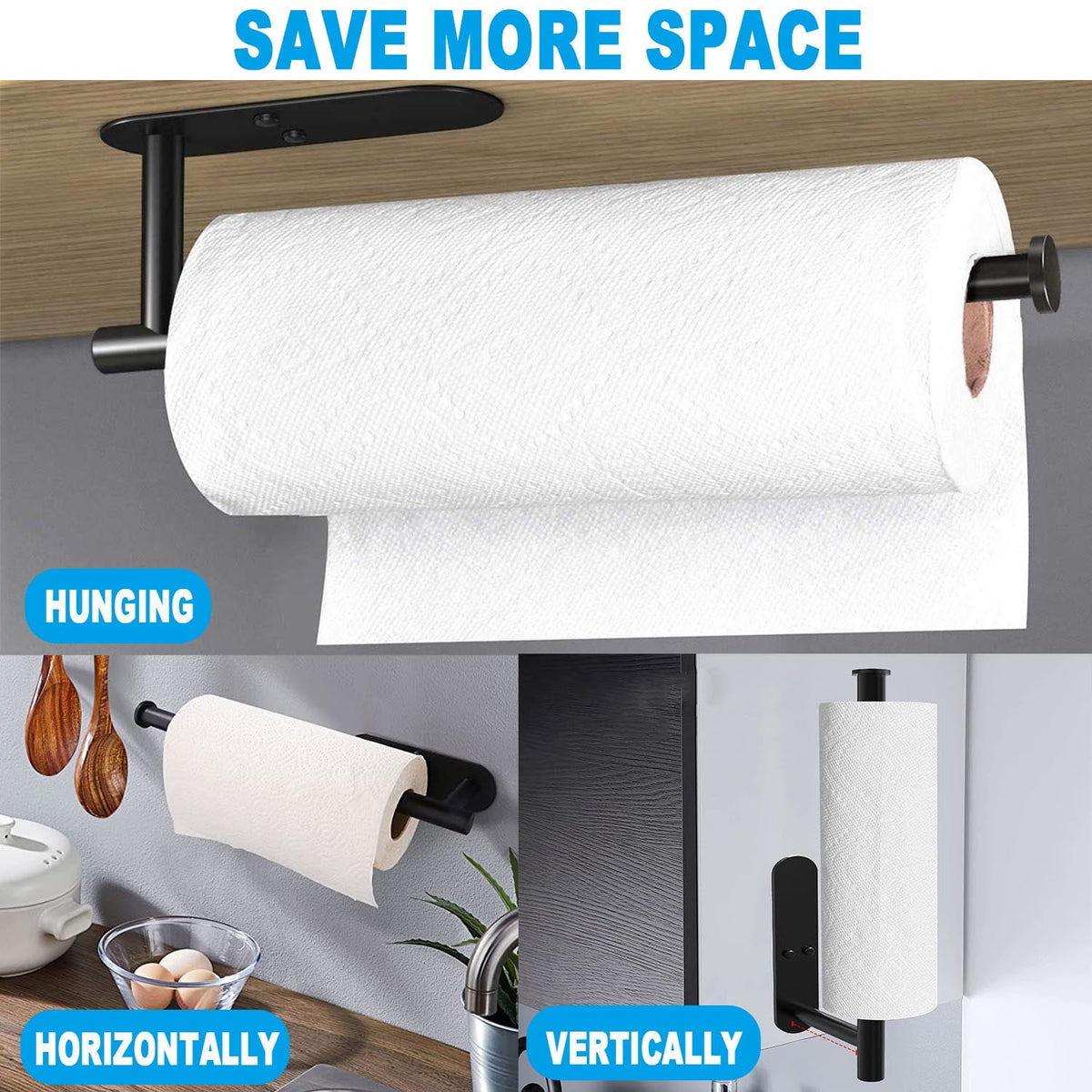 Under-Cabinet Paper Towel Bar in 304 Steel with Two Adhesive Hooks - Image 2