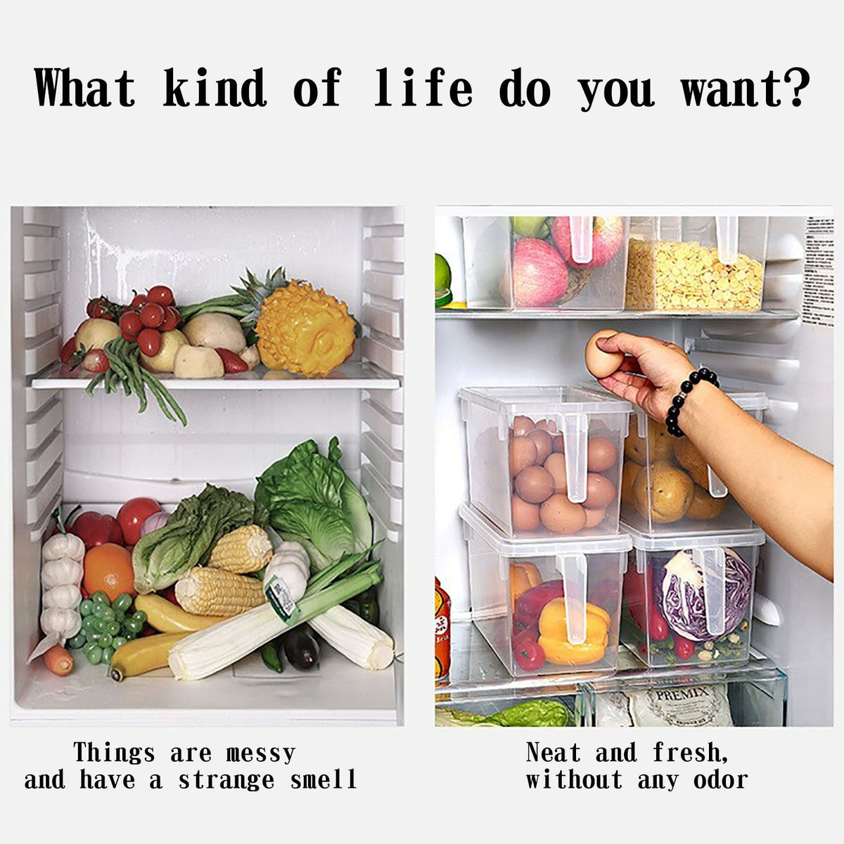 Stackable Fridge Organiser Bins with Pull-Out Drawer and Handle - Image 4