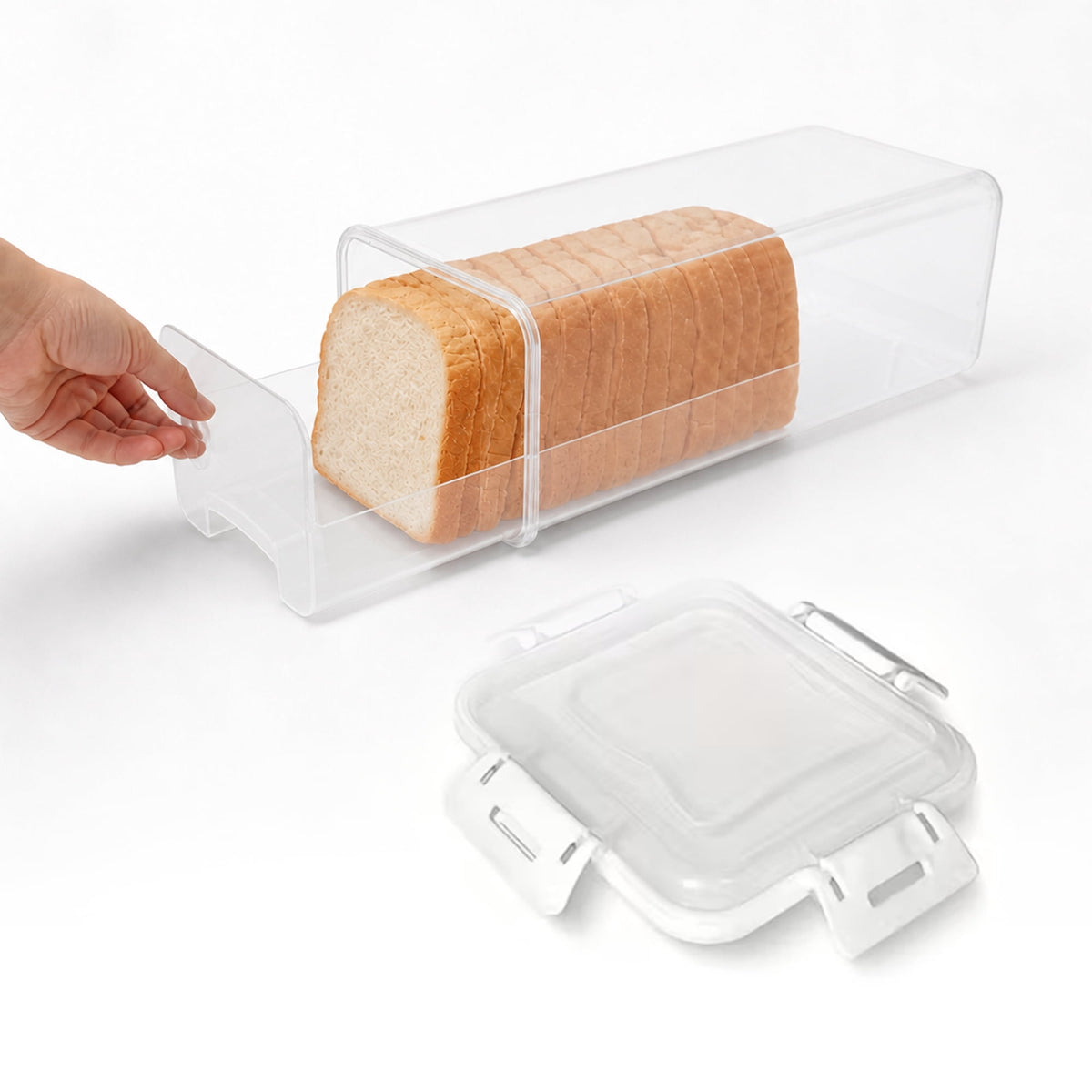 Slide-Out Bread Box with Airtight Lid and Drawer Tray, Clear
