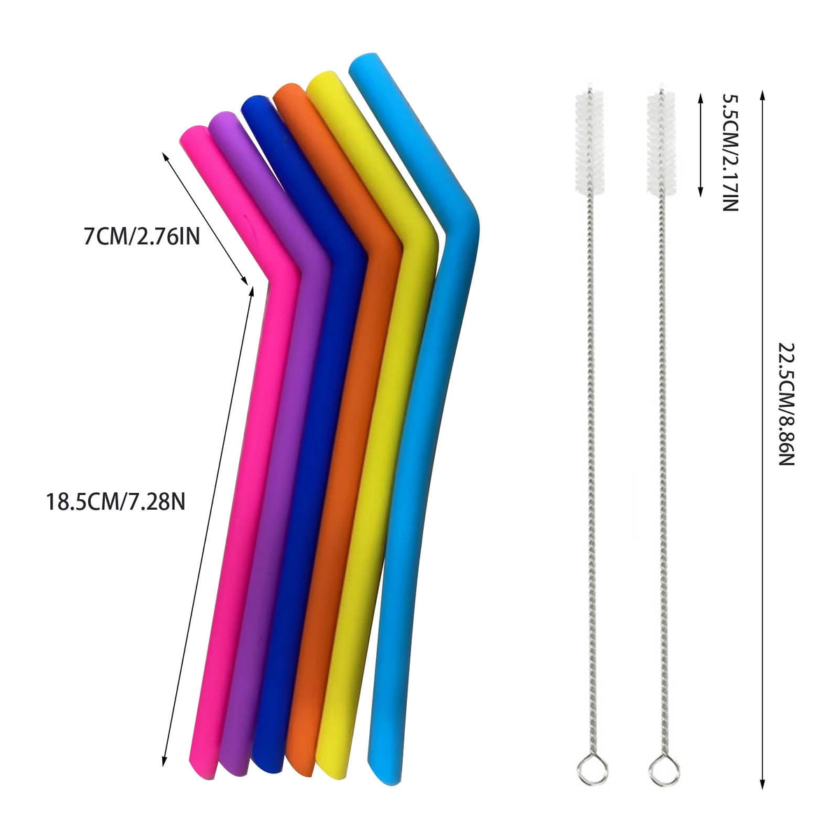 Reusable Silicone Drinking Straws, Six Colours, with Two Cleaning Brushes - Image 2
