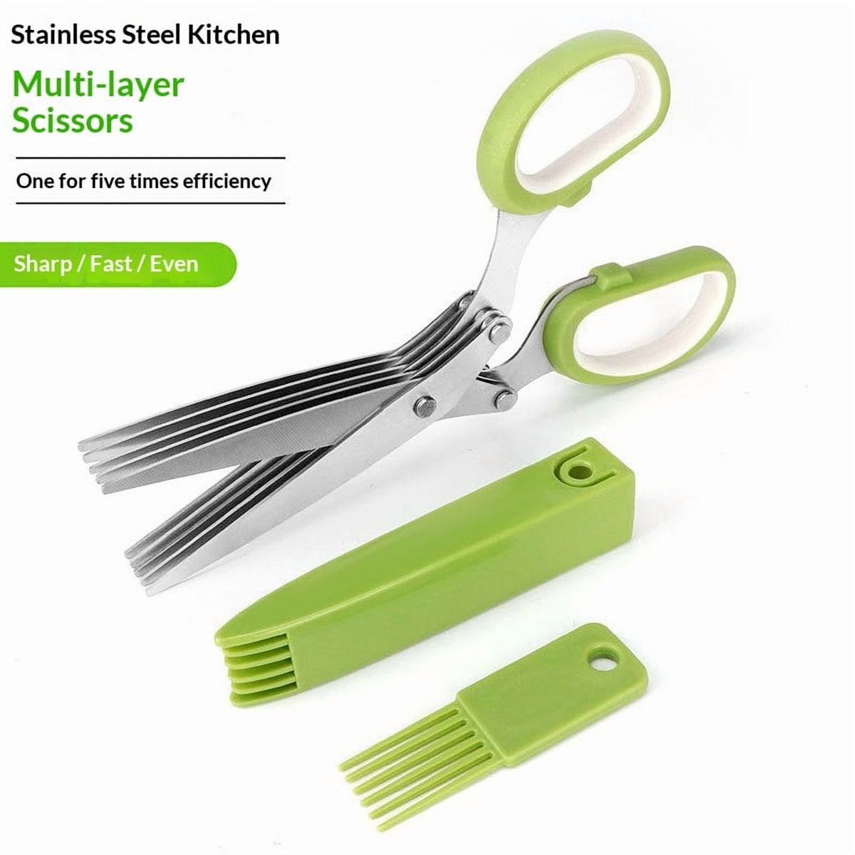 Five-Blade Herb Scissors for Chives and Parsley with Storage Cover - Image 3