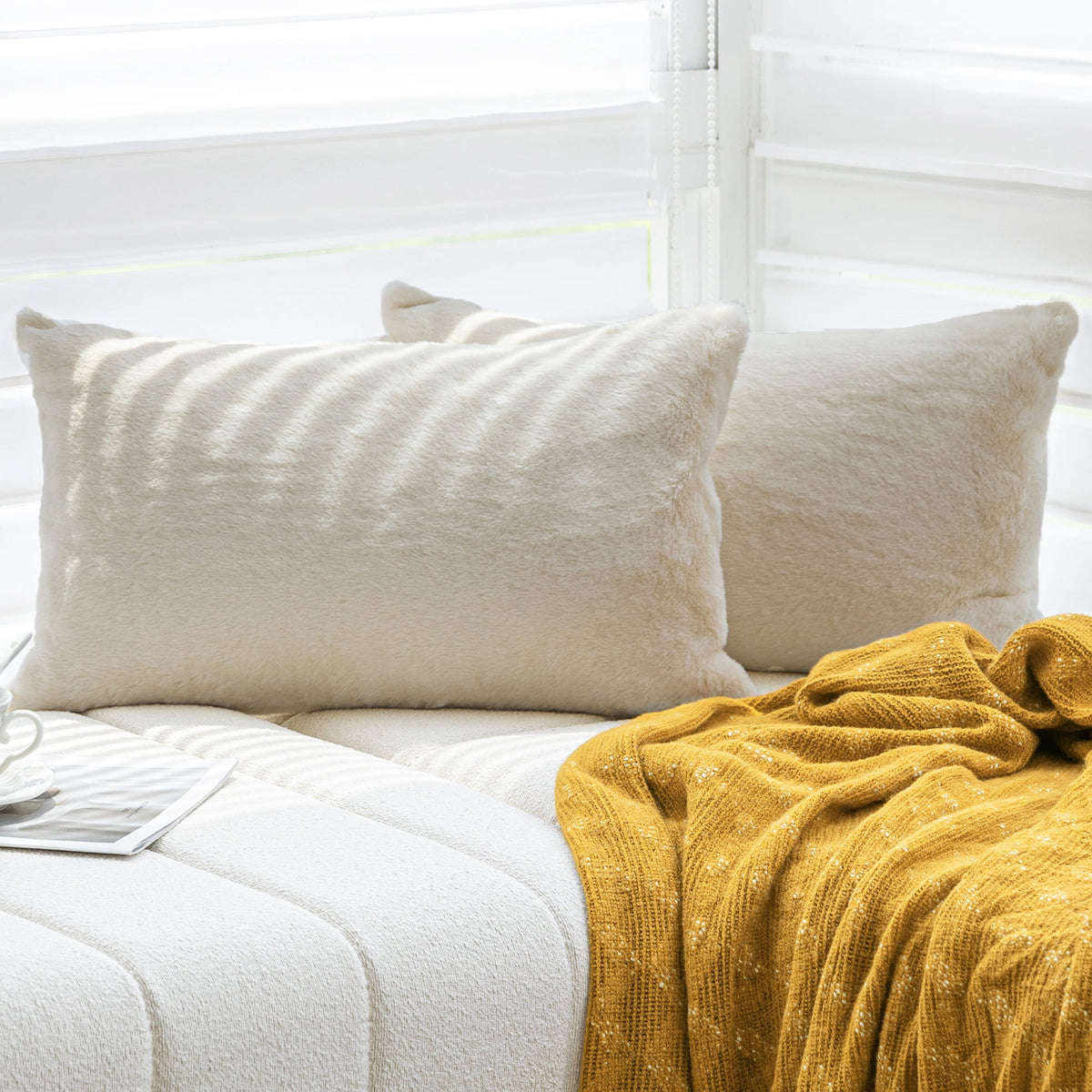 Faux Fur Throw Pillow Covers with Velvet Backs, 12 by 20 Inches, Pair - Image 2