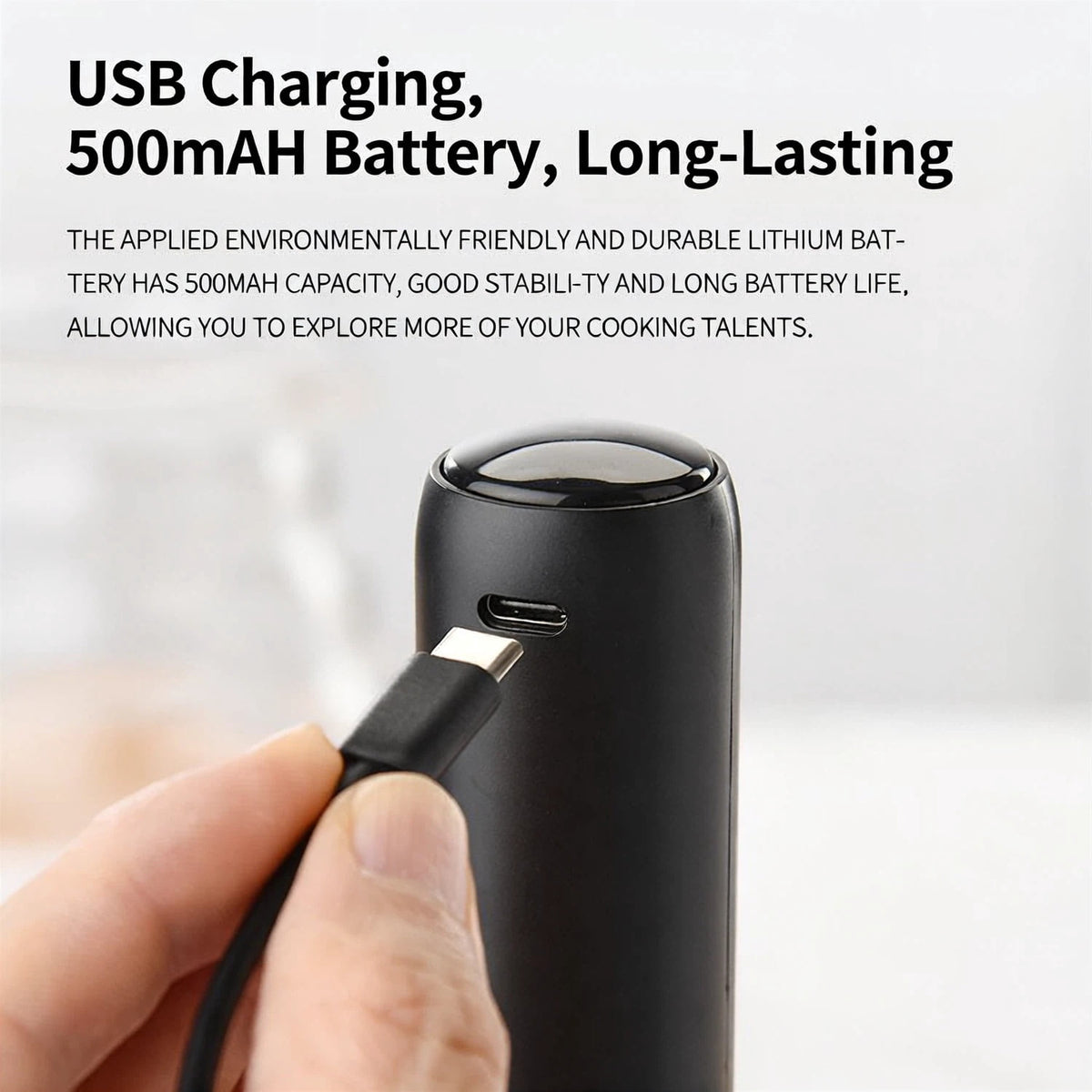 Handheld Milk Frother with Steel Whisk, USB-C Charging and Storage Sleeve - Image 2
